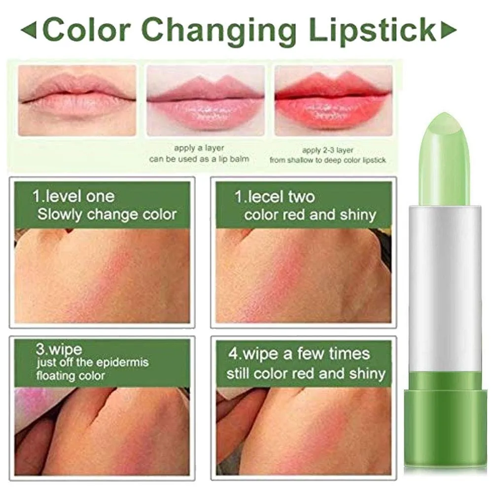 2 Pack Aloe Vera Lipstick, Firstfly Long Lasting Nutritious Lip Balm Lips Moisturizer Magic Temperature Color Change Lip Gloss (Green) Green