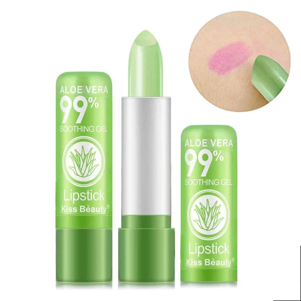 2 Pack Aloe Vera Lipstick, Firstfly Long Lasting Nutritious Lip Balm Lips Moisturizer Magic Temperature Color Change Lip Gloss (Green) Green
