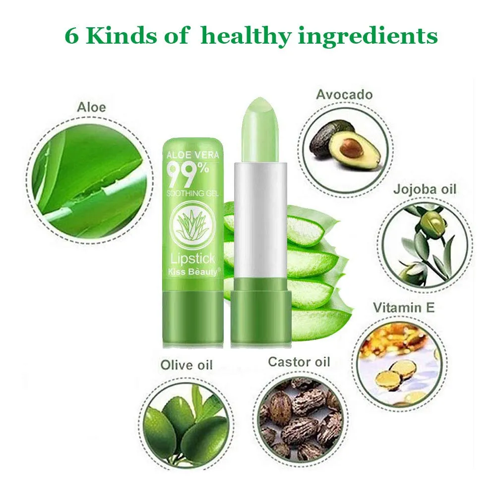 2 Pack Aloe Vera Lipstick, Firstfly Long Lasting Nutritious Lip Balm Lips Moisturizer Magic Temperature Color Change Lip Gloss (Green) Green