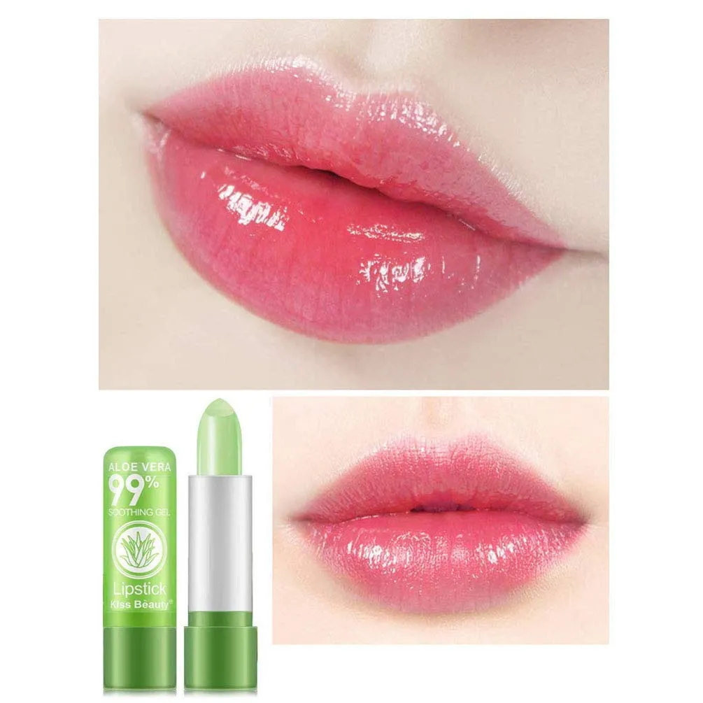 2 Pack Aloe Vera Lipstick, Firstfly Long Lasting Nutritious Lip Balm Lips Moisturizer Magic Temperature Color Change Lip Gloss (Green) Green