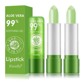 2 Pack Aloe Vera Lipstick, Firstfly Long Lasting Nutritious Lip Balm Lips Moisturizer Magic Temperature Color Change Lip Gloss (Green) Green