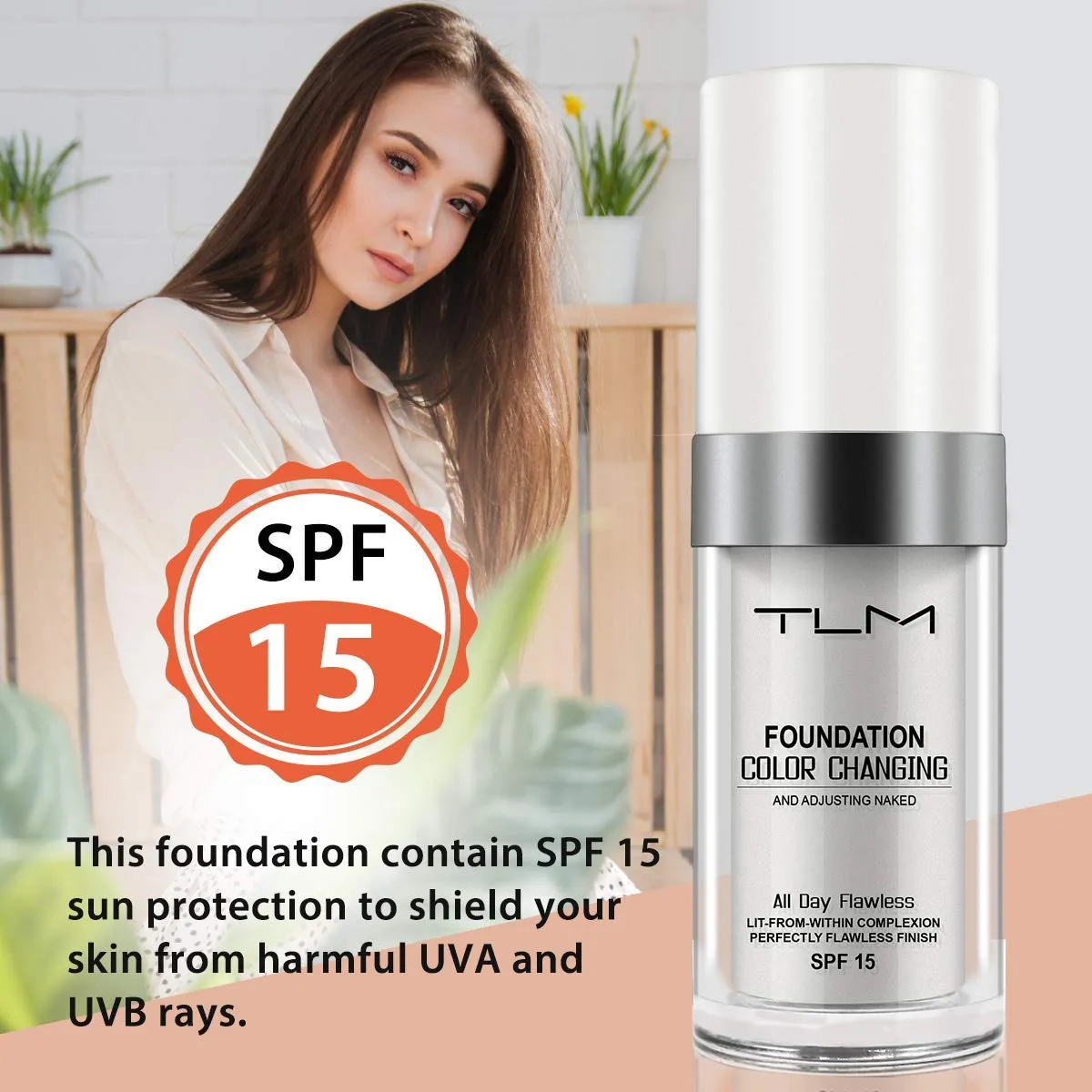 3PCS TLM Flawless Colour Changing Warm Skin Tone Foundation,Naturally Blends Moisturizing foundation makeup,Long Lasting Waterproof Poreless Liquid Foundation SPF 15 for Face Makeup 30 ml (Pack of 3)