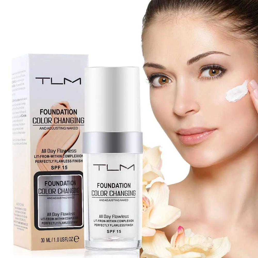3PCS TLM Flawless Colour Changing Warm Skin Tone Foundation,Naturally Blends Moisturizing foundation makeup,Long Lasting Waterproof Poreless Liquid Foundation SPF 15 for Face Makeup 30 ml (Pack of 3)