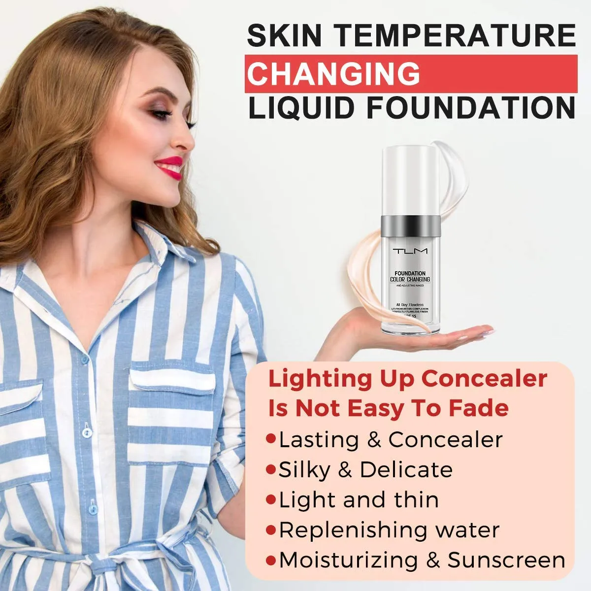 3PCS TLM Flawless Colour Changing Warm Skin Tone Foundation,Naturally Blends Moisturizing foundation makeup,Long Lasting Waterproof Poreless Liquid Foundation SPF 15 for Face Makeup 30 ml (Pack of 3)