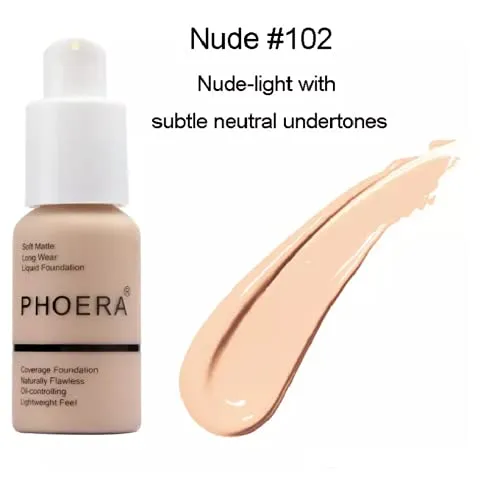 Aquapurity Phoera® Full Coverage Foundation Soft Matte Oil Control Concealer 30ml Flawless Cream Smooth Long Lasting (102 NUDE) 102 NUDE