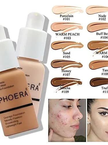 Aquapurity Phoera® Full Coverage Foundation Soft Matte Oil Control Concealer 30ml Flawless Cream Smooth Long Lasting (102 NUDE) 102 NUDE