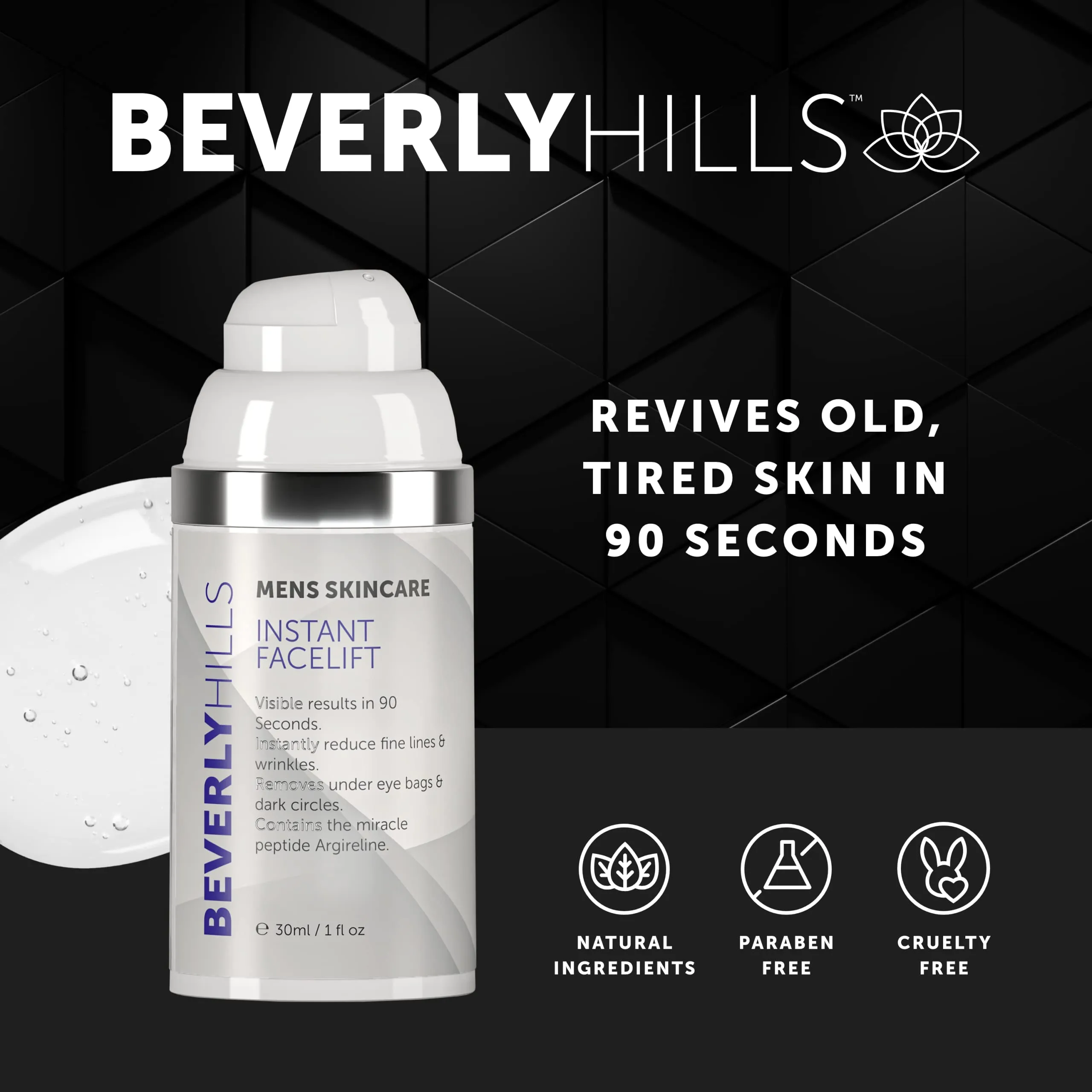 Beverly Hills Mens or Womens Instant Facelift and Eye Tuck Serum for Dark Circles and Puffy Eyes