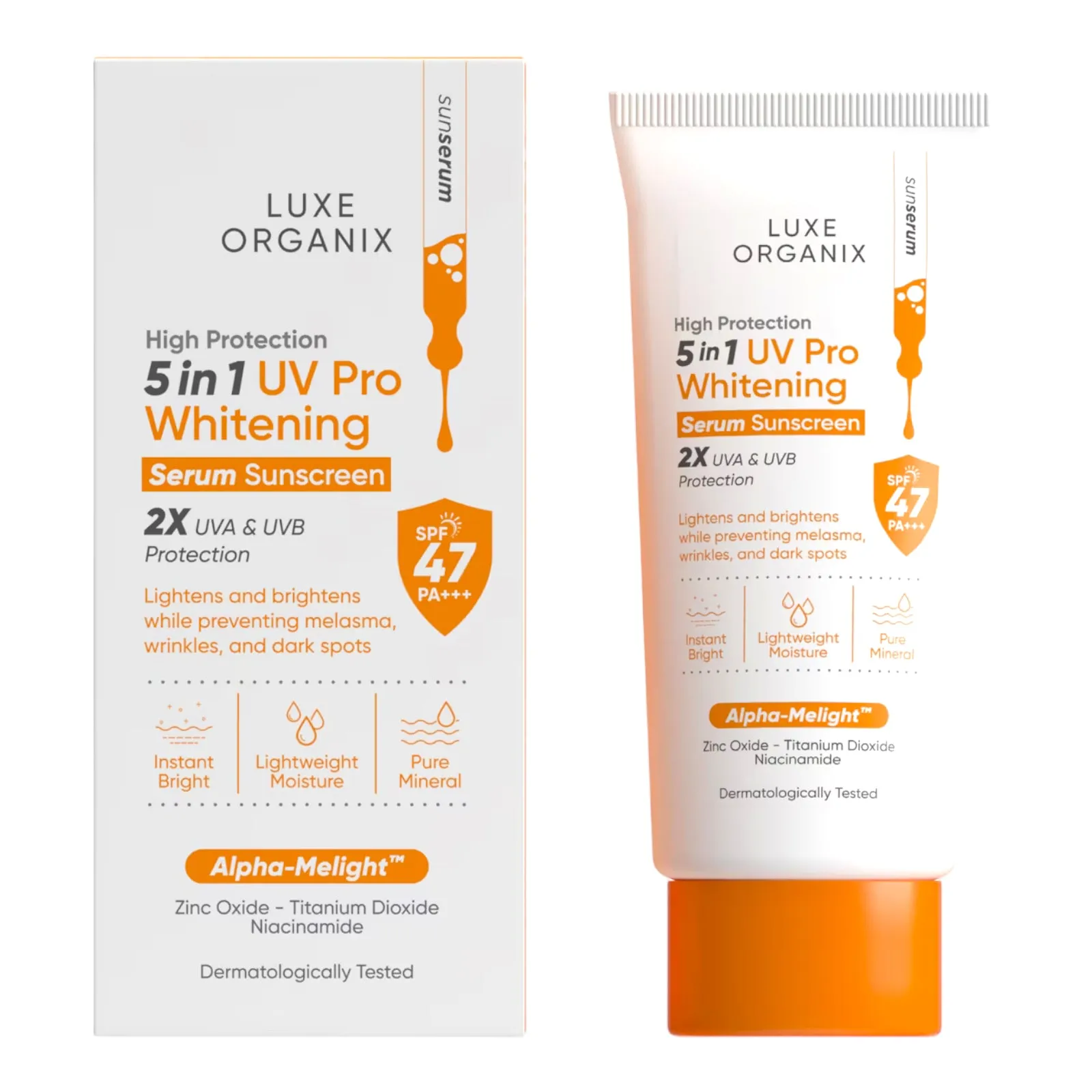 Luxe Organix 5in1 UV Pro Whitening Serum Sunscreen SPF 47 PA    40mL ( Orange )