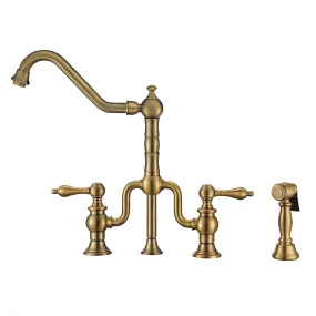 Whitehaus WHTTSLV3-9771-NT-AB Twisthaus Plus Bridge Faucet with Swivel Spout and Side Spray