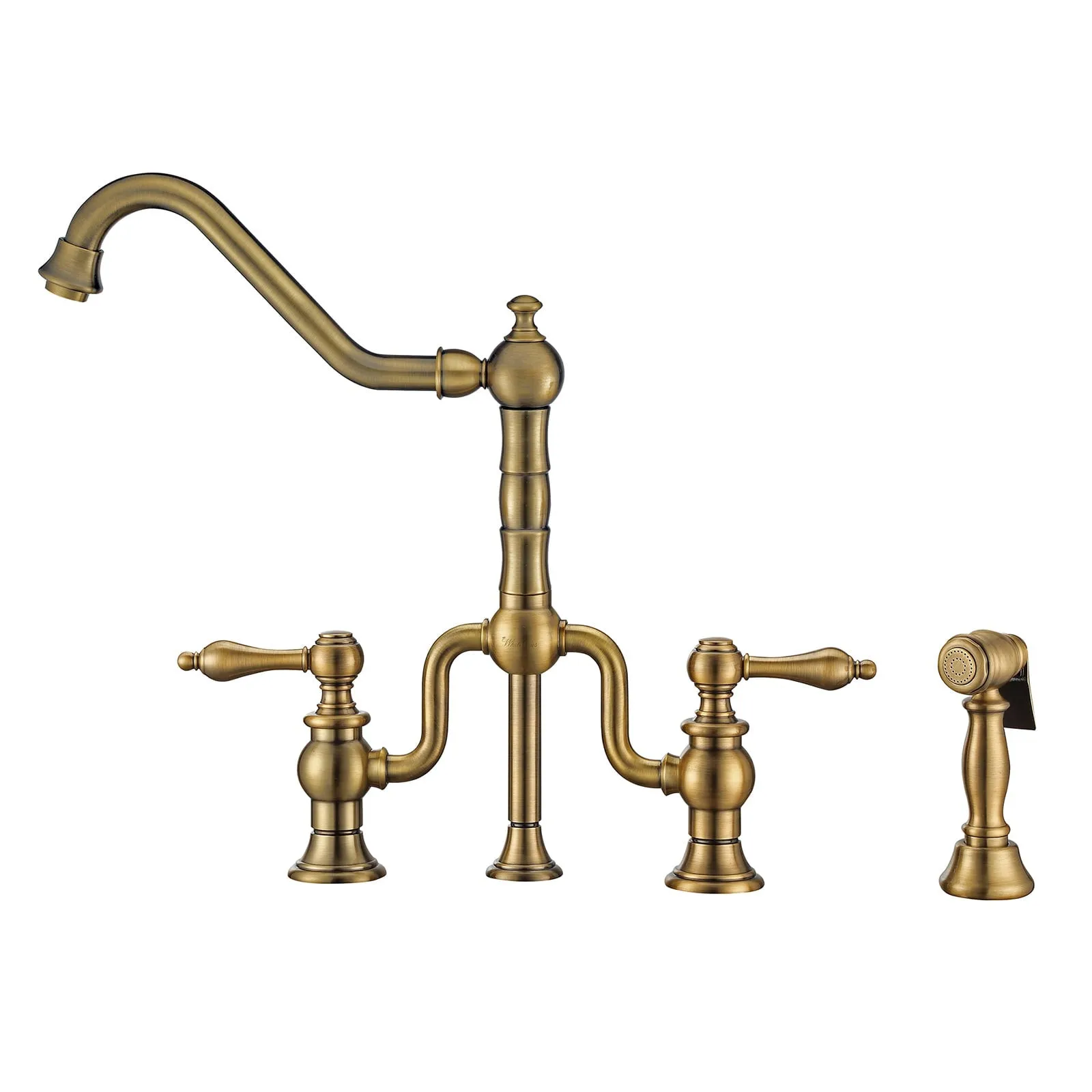 Whitehaus WHTTSLV3-9771-NT-AB Twisthaus Plus Bridge Faucet with Swivel Spout and Side Spray